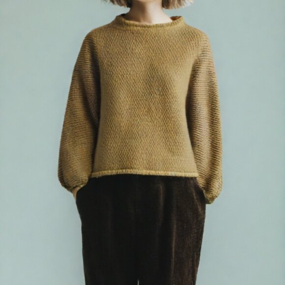 Bryn Walker Anna Giallo Knit Funnel Neck Gathered Long Sleeve Sweater Size Med - Picture 2 of 8